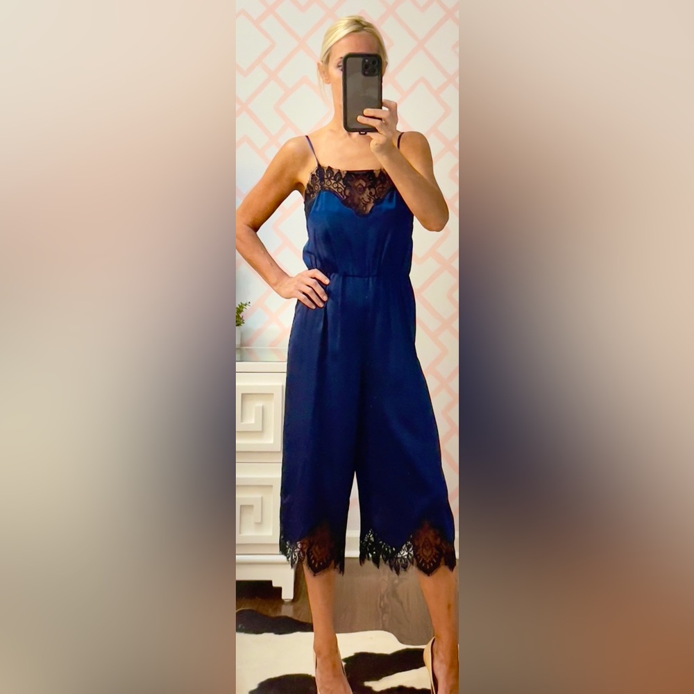 NWT, Alice & Olivia, navy silk romper, size 6